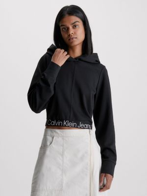 Camiseta de manga larga con capucha manga larga Calvin Klein Jeans negro