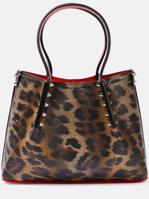 Geantă shopper din piele cu imagine cu model leopard Christian Louboutin maro