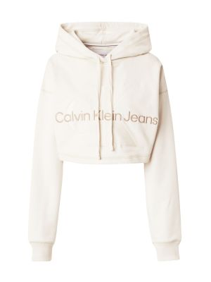 Vlnená priliehavá mikina s kapucňou Calvin Klein Jeans biela