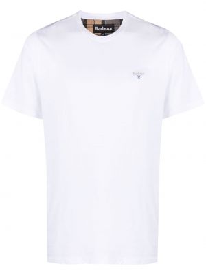 Bavlnené tričko s výšivkou Barbour biela