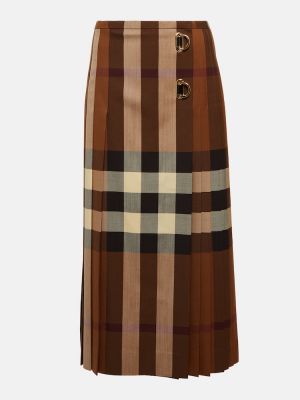 Kostkované vlněné midi sukně s vysokým pasem Burberry hnědé