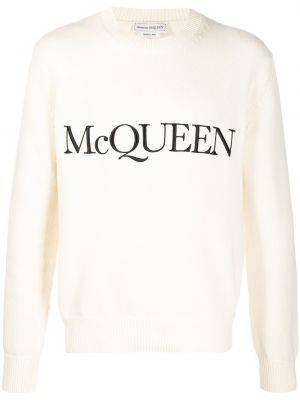 Плетен пуловер бродиран Alexander Mcqueen бяло