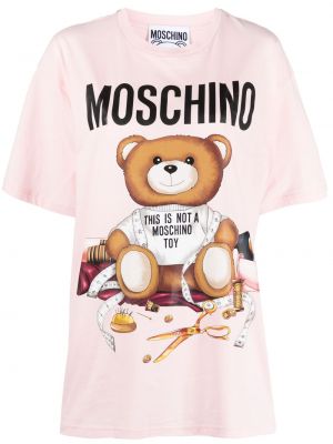 Памучна тениска с принт Moschino розово
