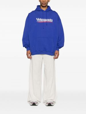Raštuotas medvilninis džemperis su gobtuvu Vetements mėlyna