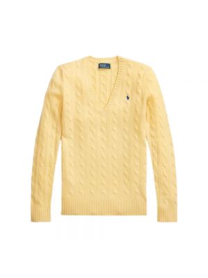 Sweter z dekoltem w serek Ralph Lauren żółty