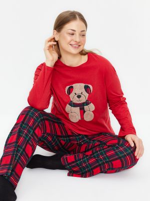 Pijamale în carouri tricotate Trendyol roșu
