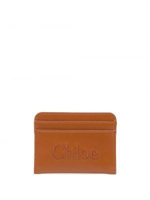 Haftowany portfel skórzany Chloe brązowy