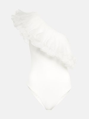 Costum de baie cu volane asimetric Giambattista Valli alb