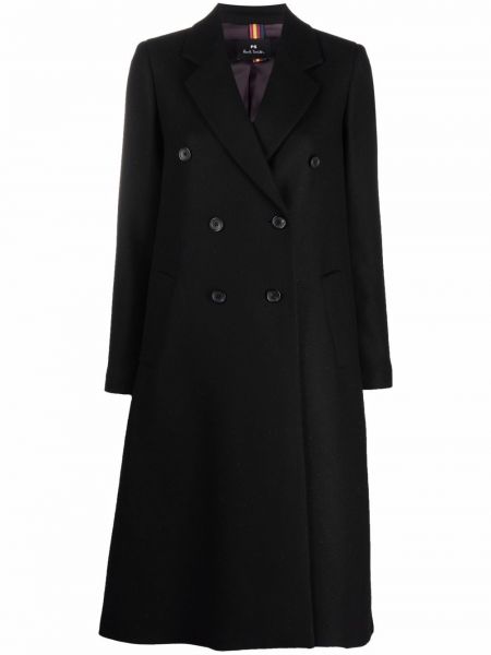 Шерстяное пальто двубортное Ps Paul Smith, черное