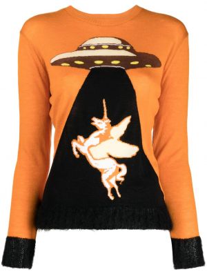 Жакардов плетен пуловер Undercover оранжево