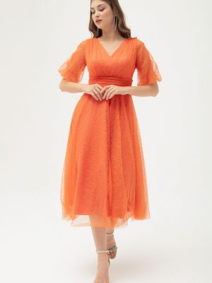 Βραδινό φόρεμα με φουσκωτα μανικια Lafaba πορτοκαλί