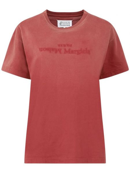 Červené bavlněné tričko s potiskem Maison Margiela