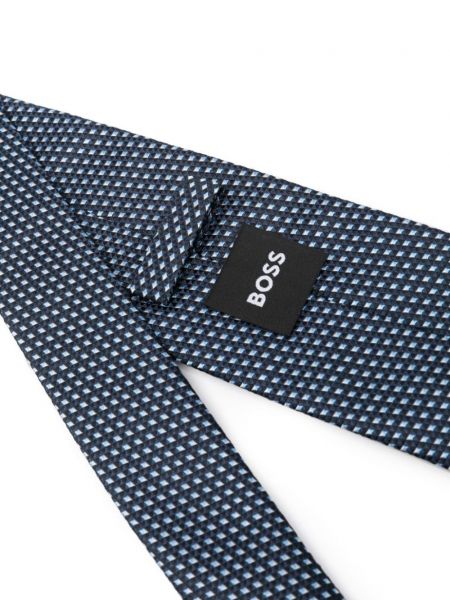 Cravate à imprimé à motif géométrique Boss bleu