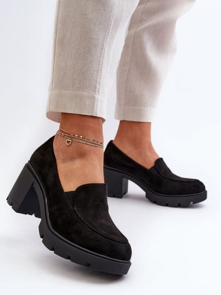 Велурени ниски обувки с висок ток на платформе Kesi черно