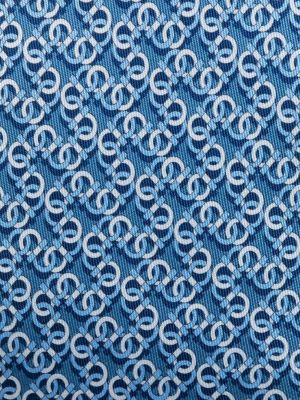 Hedvábná kravata s potiskem s abstraktním vzorem Ferragamo modrá