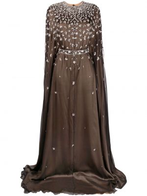 Копринена коктейлна рокля с кристали Dina Melwani