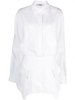 Ľanové košeľové šaty Pnk biela