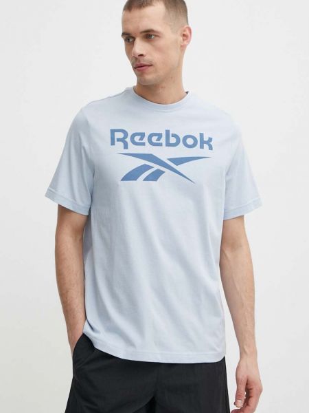 Koszulka bawełniana z nadrukiem Reebok niebieska