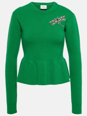 Sweter wełniany z baskinką Erdem zielony
