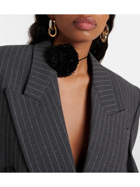 Satenska svilena ogrlica s cvetličnim vzorcem Saint Laurent črna