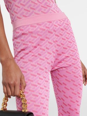 Jedwabne proste spodnie żakardowe Versace różowe