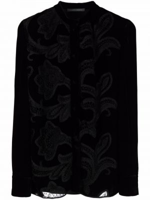 Camisa con bordado de flores Alberta Ferretti negro