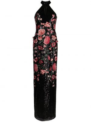 Květinové večerní šaty Marchesa Notte černé