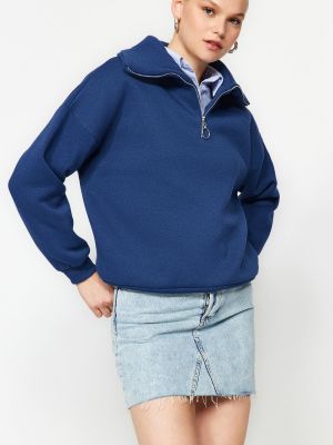 Megztas fliso džemperis su užtrauktuku su stovinčia apykakle Trendyol