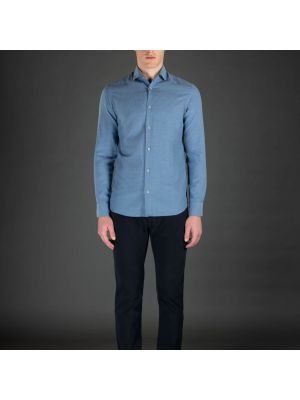 Camisa slim fit de algodón Moorer azul