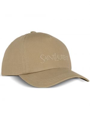 Haftowana czapka z daszkiem Saint Laurent beżowa
