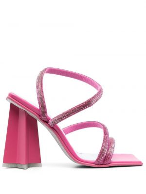 Кожени сандали с кристали Chiara Ferragni розово