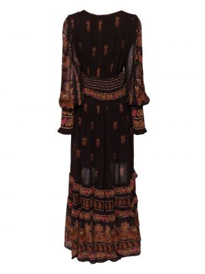 Sukienka długa z nadrukiem z wzorem paisley Farm Rio brązowa