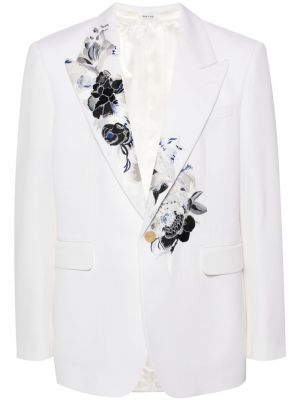 Volneni blazer z vezenjem s cvetličnim vzorcem Alexander Mcqueen bela