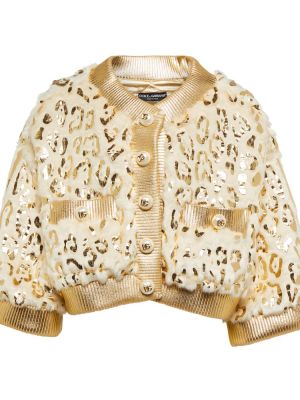 Куртка с мехом из искусственного меха с принтом Dolce&gabbana, золотая