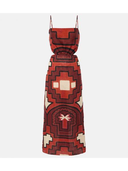 Λινένιος μίντι φόρεμα με σχέδιο Johanna Ortiz κόκκινο