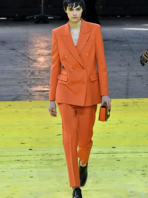 Vlněné kalhoty s nízkým pasem Gabriela Hearst oranžové
