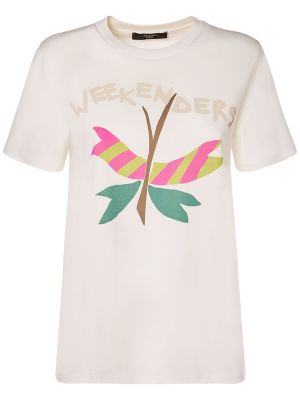 Camiseta de algodón con estampado de tela jersey Weekend Max Mara