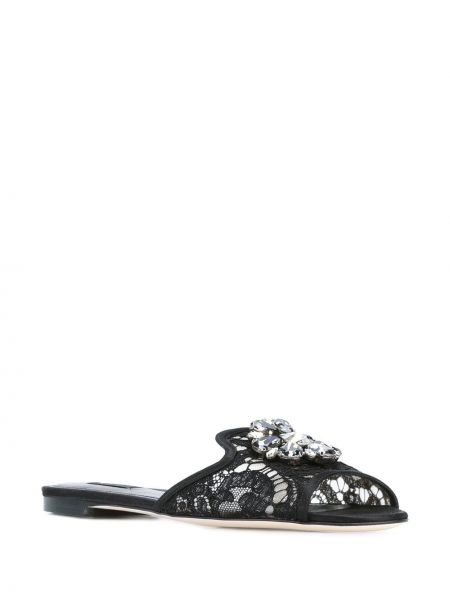 Nėriniuotos sandalai be kulniuko Dolce & Gabbana juoda