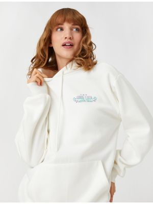 Oversized fleece φούτερ με κουκούλα με σχέδιο Koton λευκό
