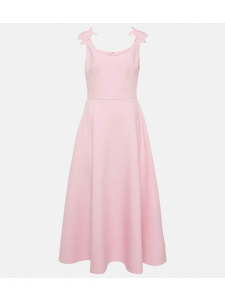 Svilena vunena midi haljina s cvjetnim printom Valentino ružičasta