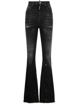 Relaxed fit flare jeans med sliten Dsquared2 svart