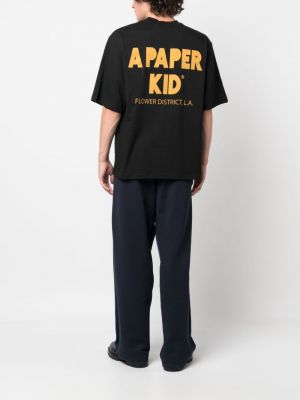 Raštuotas medvilninis marškinėliai A Paper Kid juoda