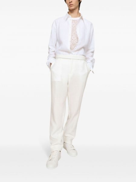 Lněné kalhoty Dolce & Gabbana bílé