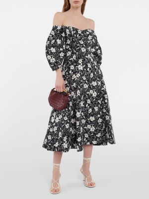 Lanena midi obleka s cvetličnim vzorcem Polo Ralph Lauren črna
