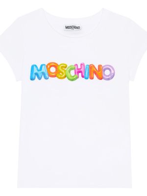 Trykt bomuld t-shirt for piger Moschino Kids hvid