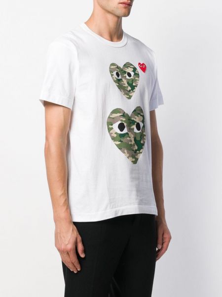 Maskáčové tričko se srdcovým vzorem Comme Des Garçons Play bílé