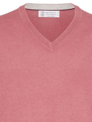 Sweter z kaszmiru z dekoltem w serek Brunello Cucinelli czerwony