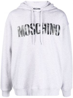 Raštuotas medvilninis džemperis su gobtuvu Moschino pilka