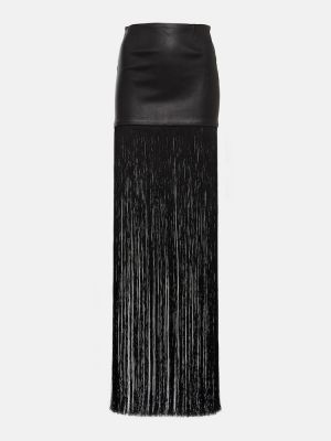 Kožená sukňa so strapcami Stouls čierna