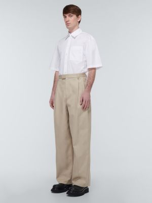Bavlněné rovné kalhoty s vysokým pasem Bottega Veneta béžové